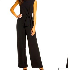 Tahari Tie Waist Sleeveless Crepe Jumpsuit Black Size 8